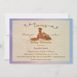 Cute Alpaca Boy Girl Twins Baby Shower Invitations Kaart