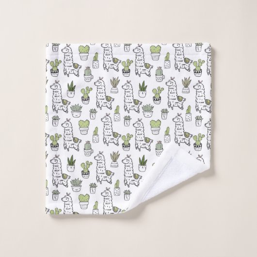 Cute Alpaca & Cactus Pattern Bad Handdoek (Wasdoekje)