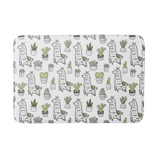 Cute Alpaca & Cactus Pattern Badmat (Voorkant)