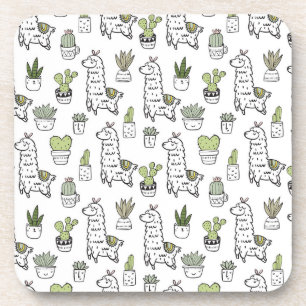 Cute Alpaca & Cactus Pattern Bier Onderzetter