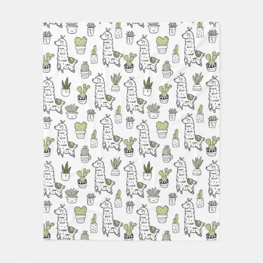 Cute Alpaca & Cactus Pattern Fleece Deken (Voorkant)