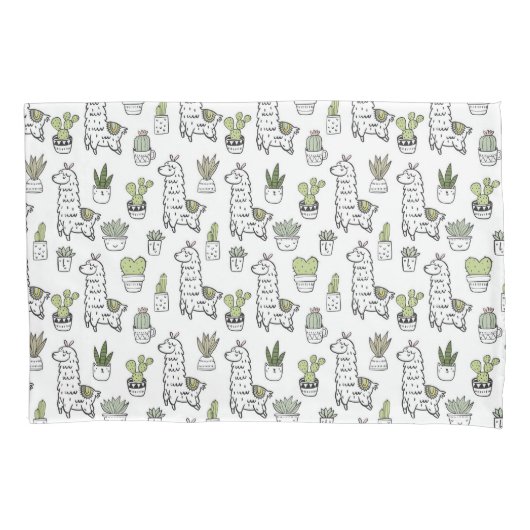 Cute Alpaca & Cactus Pattern Kussensloop (Voorkant-Links)