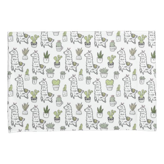 Cute Alpaca & Cactus Pattern Kussensloop (Voorkant-Rechts)