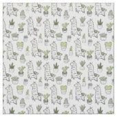 Cute Alpaca & Cactus Pattern Stof (Close Up)