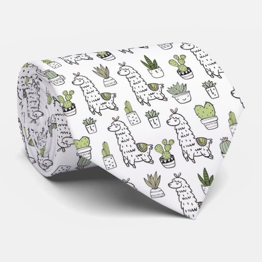 Cute Alpaca & Cactus Pattern Stropdas (Opgerold)