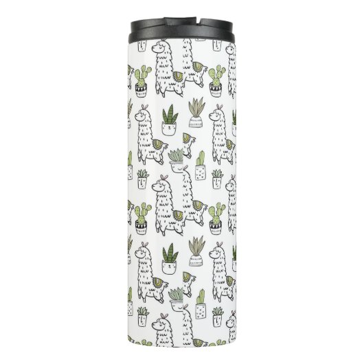Cute Alpaca & Cactus Pattern Thermosbeker (Achterkant)