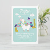 Cute Alpaca Colorful Kids Birthday Uitnodiging (Staand voorkant)