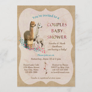 Cute Alpaca Famille Couples Baby shower Invitation