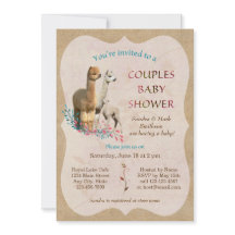 Cute Alpaca Family Couples Baby shower Invitation