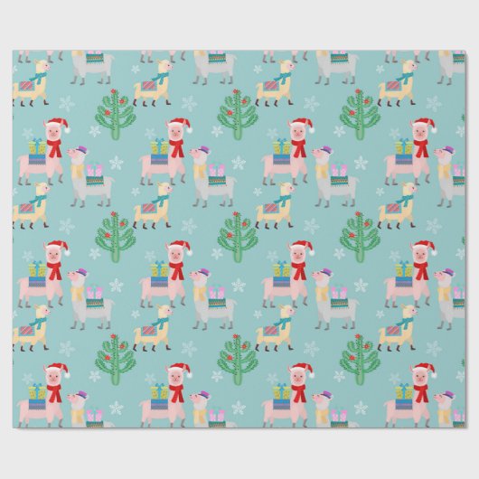 Cute Alpaca Kerstmis Pattern Cadeaupapier (Vlak)