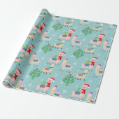 Cute Alpaca Kerstmis Pattern Cadeaupapier (Uitgerold)