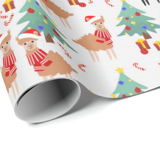 Cute Alpaca Kerstmis Pattern Cadeaupapier (Rol Hoek)