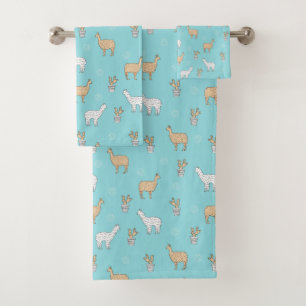 Cute Alpaca Llama Cactus Pattern Bad Handdoek