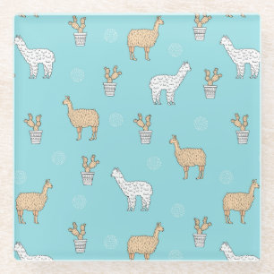Cute Alpaca Llama Cactus Pattern Glazen Onderzetter