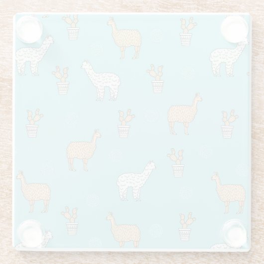 Cute Alpaca Llama Cactus Pattern Glazen Onderzetter (Achterkant)