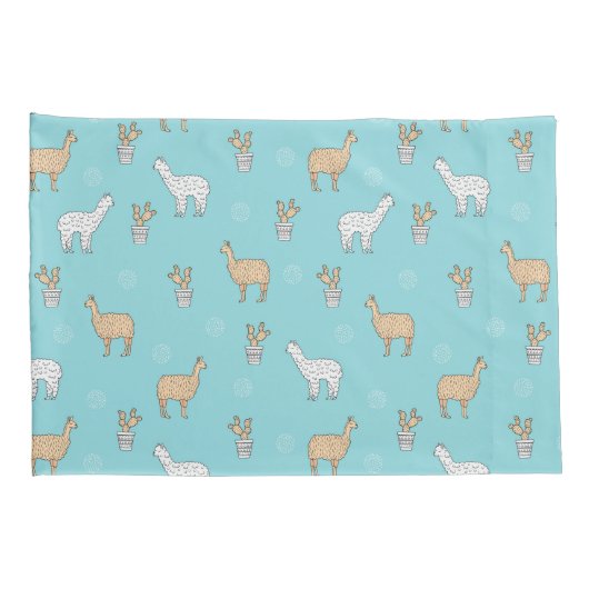 Cute Alpaca Llama Cactus Pattern Kussensloop (Achterkant-Rechts)