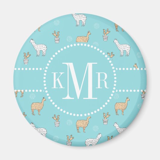 Cute Alpaca Llama Cactus Pattern Magneet (Voorkant)