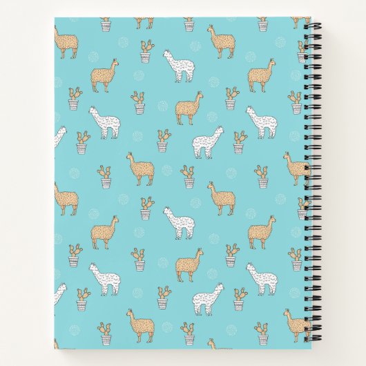Cute Alpaca Llama Cactus Pattern Notitieboek (Achterkant)
