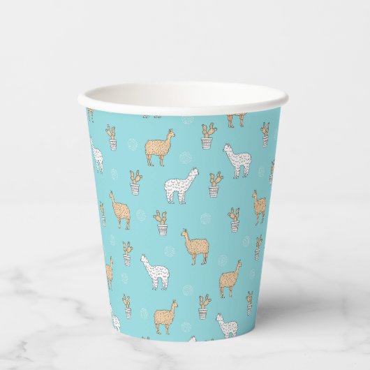 Cute Alpaca Llama Cactus Pattern Papieren Bekers (Voorkant)