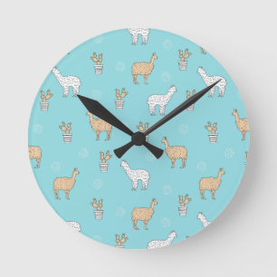 Cute Alpaca Llama Cactus Pattern Ronde Klok