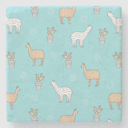 Cute Alpaca Llama Cactus Pattern Stenen Onderzetter (Voorkant)