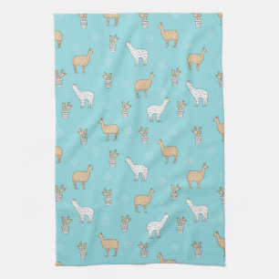 Cute Alpaca Llama Cactus Pattern Theedoek