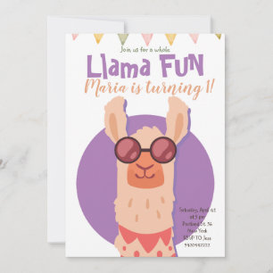 Cute Alpaca Llama Fun Birthday Invitation Kaart