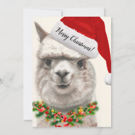 Cute Alpaca Santa Hat Kaart