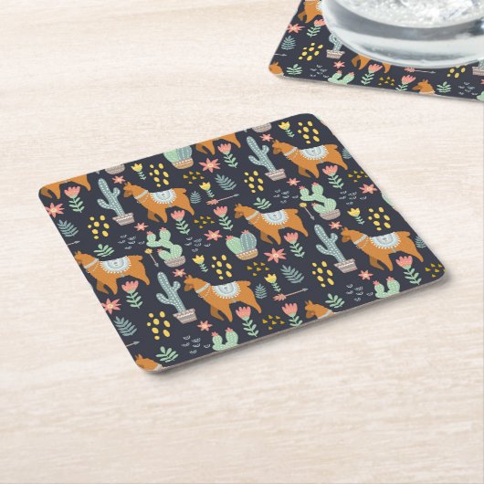 Cute Alpacas Pattern Vierkante Kartonnen Onderzetter (Schuin)