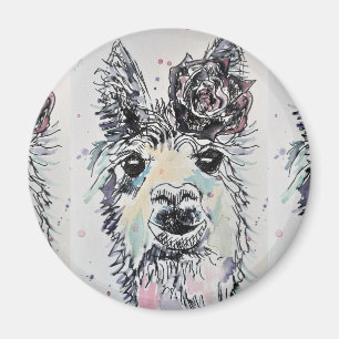 Cute Alpacca llama Animal Aquarelle Art Magnet