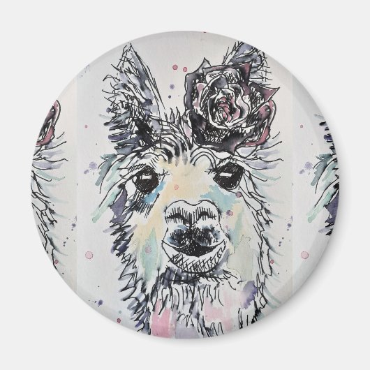 Cute Alpacca llama Animal Aquarelle Art Magnet (Devant)
