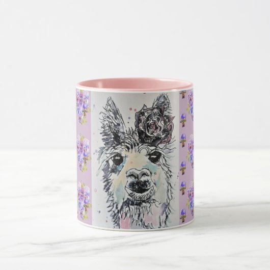 Cute Alpacca Llama lila Waterverf Mok schilderen (Midden)