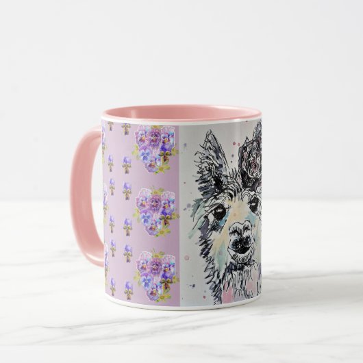 Cute Alpacca Llama lilas Aquarelle Peinture Mug (Devant gauche)