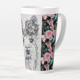 Cute Alpacca Llama Rose Aquarelle Latte Mug