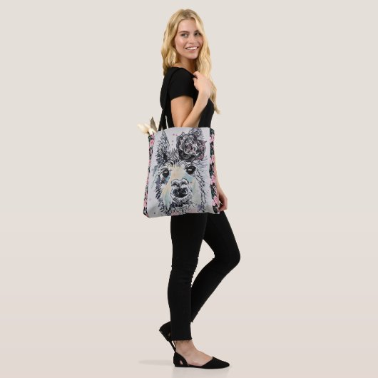 Cute Alpacca Llama Waterverf Grocery Canvas tas (Op model)