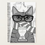 Cute amateur de café et de chats Personnalisé<br><div class="desc">Adorable kitty enveloppé dans un foulard,  portant des lunettes et tenant du café sur un planificateur personnalisé.</div>