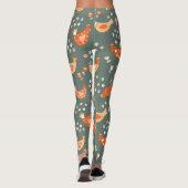 Cute Amusant Vert Orange Floral Poulet Leggings (Dos)