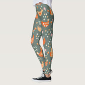 Cute Amusant Vert Orange Floral Poulet Leggings (Gauche)