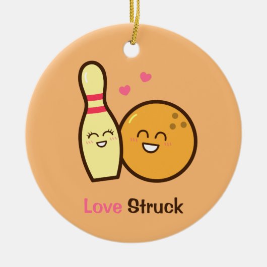 Cute Amusing Bowling Ball and Pin Love Struck Keramisch Ornament (Voorkant)