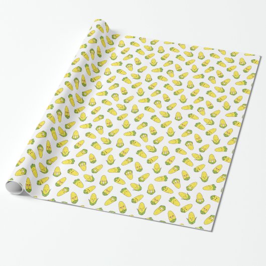Cute Amusing Corn Expressions Pattern Cadeaupapier (Uitgerold)