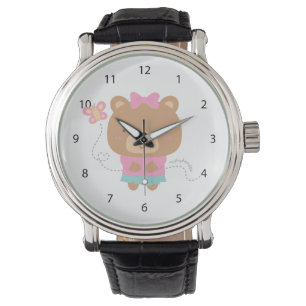Cute Amusing Couple Vrouw Beer and Butterfly Horloge
