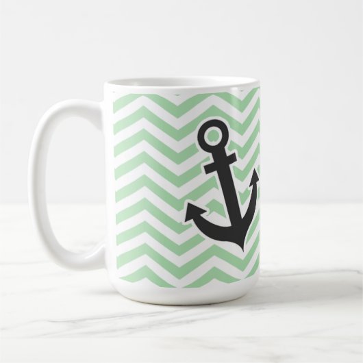 Cute Anchor op Retro Celadon Chevron; zigzag Koffiemok (Links)