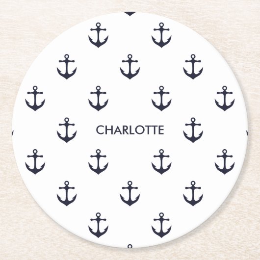 Cute Anchor Pattern Ronde Kartonnen Onderzetter (Voorkant)