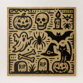 Cute ancient hieroglyph pumpkin and bat Halloween Legpuzzel (Verticaal)