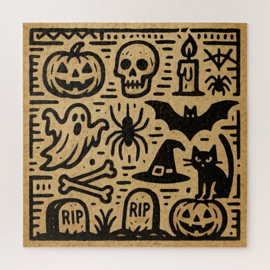 Cute ancient hieroglyph pumpkin and bat Halloween Legpuzzel (Verticaal)