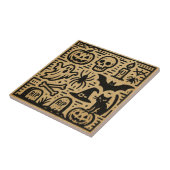 Cute ancient hieroglyph pumpkin and bat Halloween Tegeltje (Zijkant)