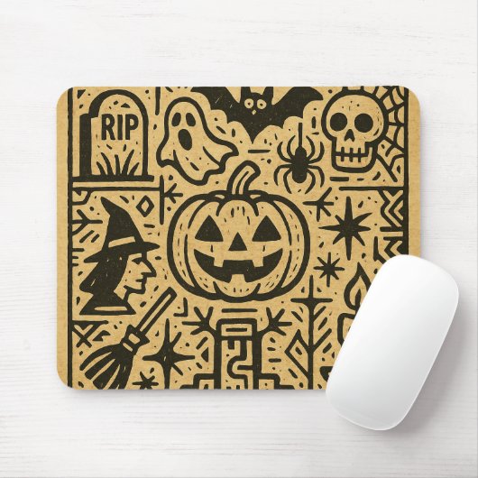 Cute ancient hieroglyph pumpkin, witch Halloween Muismat (Met muis)