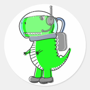 Cute and Angry Astronaut T-Rex Dinosaur Ronde Sticker