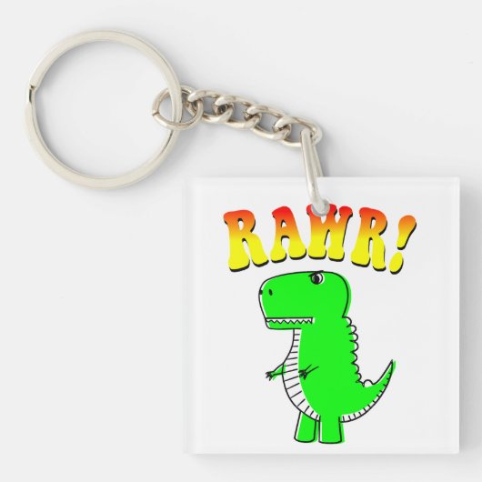 Cute and Angry T-Rex RAWR Groovy Text Sleutelhanger (voorkant)