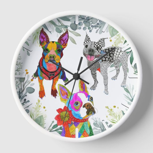 Cute and Colorful Boston Terrier Clock (Voorkant)